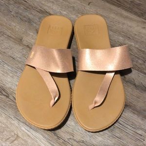 Reef sandals. Rose gold and tan.